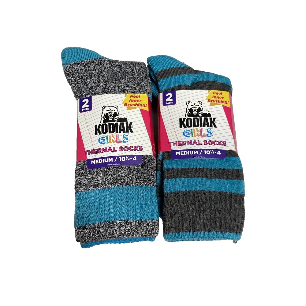 kodiak girls thermal‎ creek socks 4 pairs 2 packs size medium 10.5 - 4